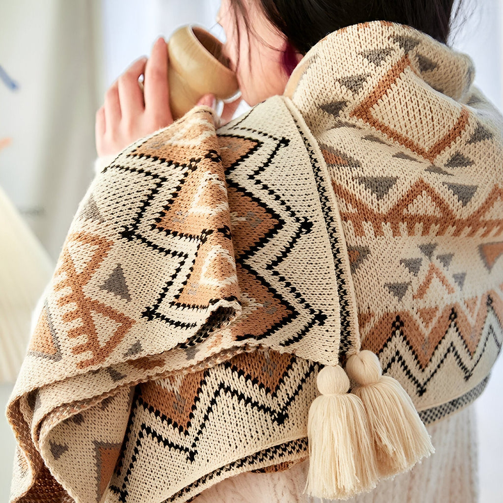 Geometrische Boho-Fleece-Decke