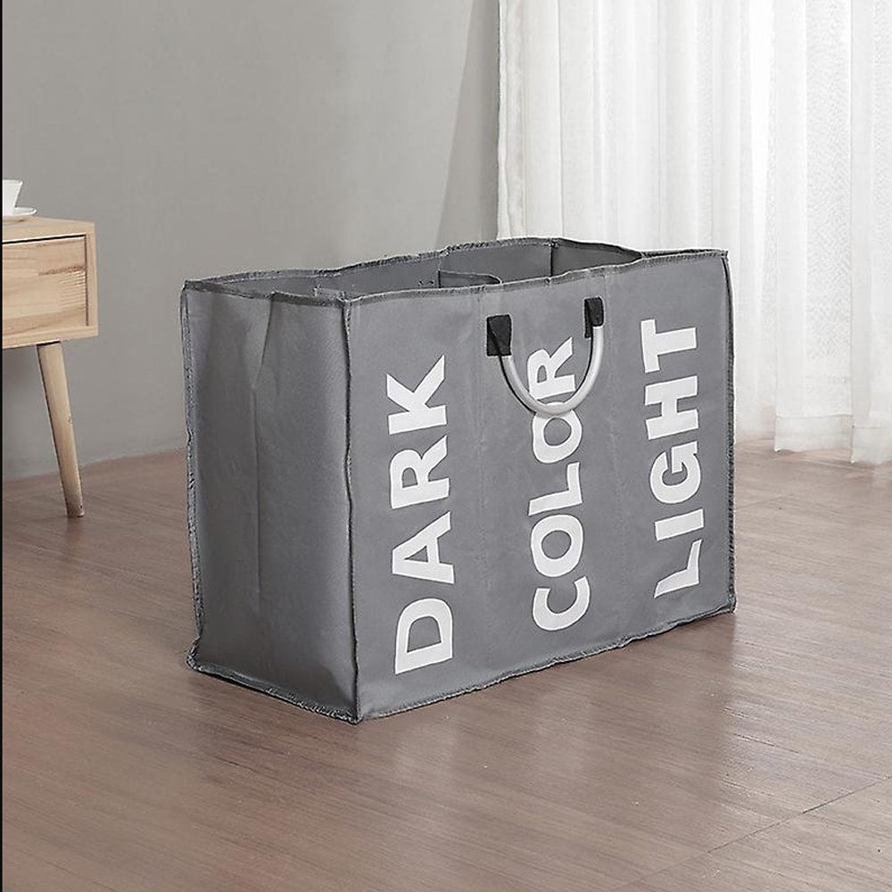 Laundry basket 3 compartments - foldable with handle