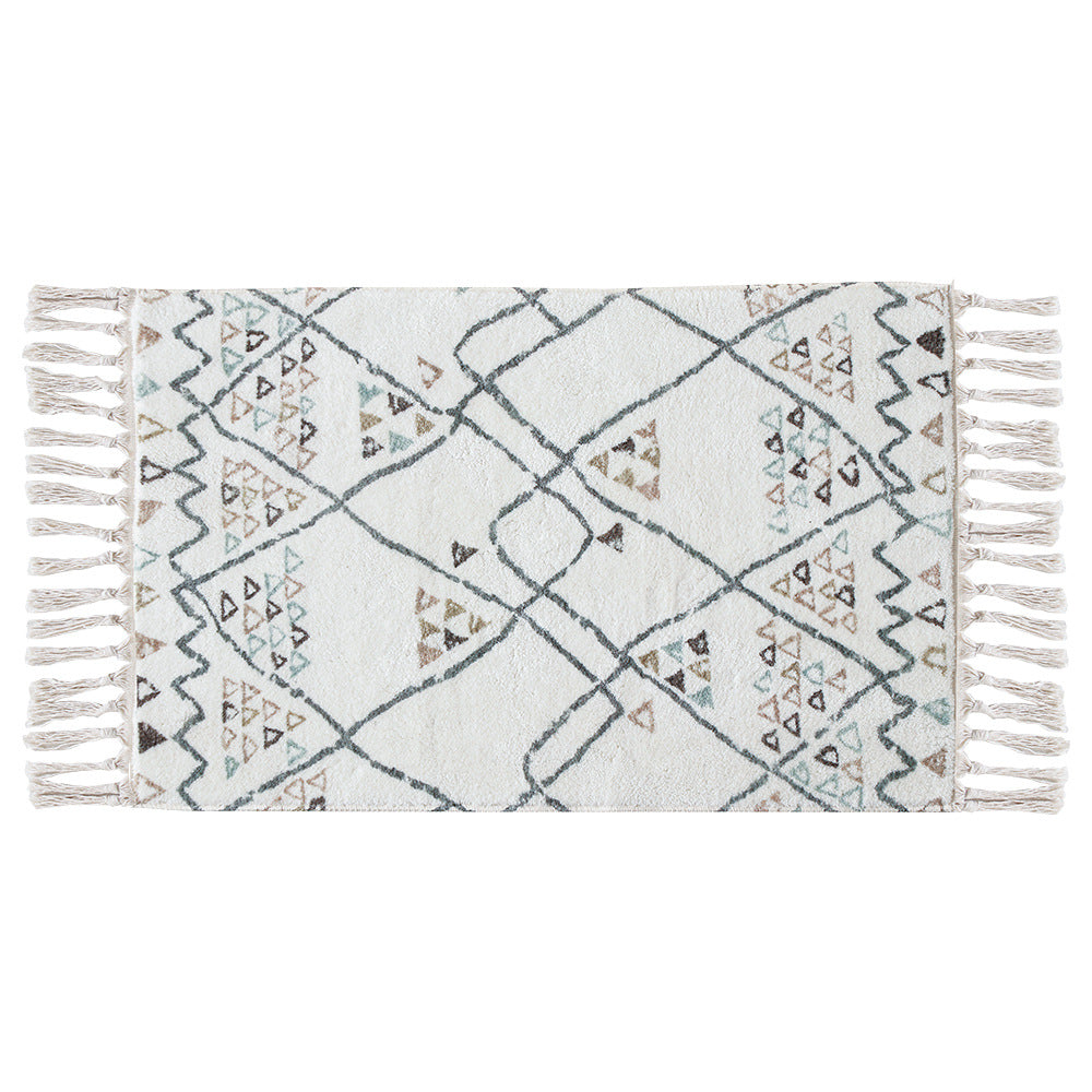Boho-Badematte aus Baumwolle mit Fransen und geometrischem Rautenmuster