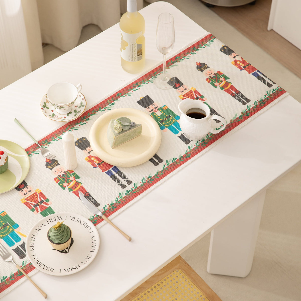 Festive Nutcracker Table Runner with Golden Fringes