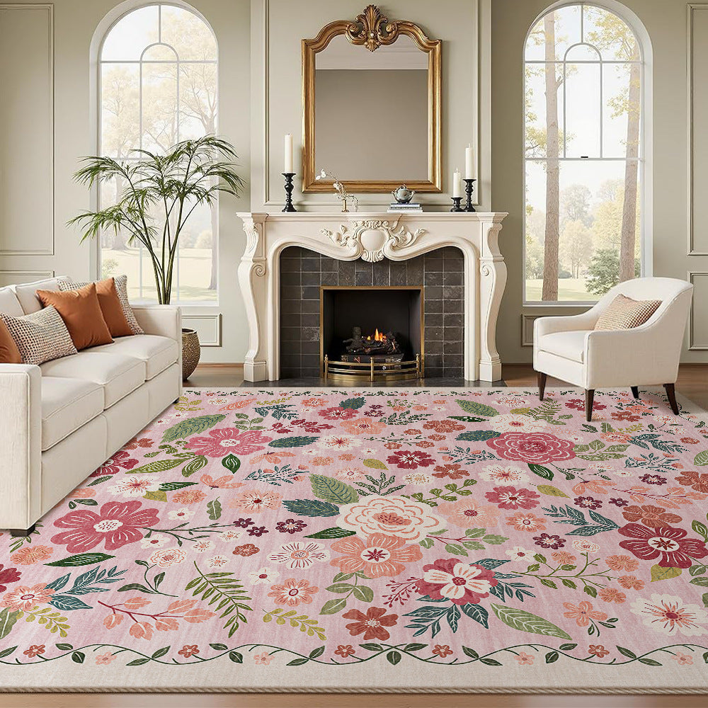 Large Floral Printed Low-Pile Area Rug