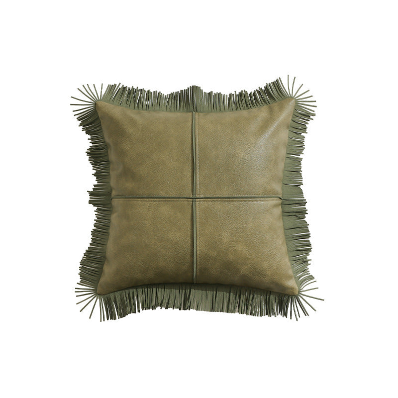 Decorative Faux Leather Cushion with Fringes