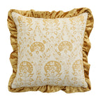 Square decorative pillow in Baroque style with velvet ruffle and putto jacquard