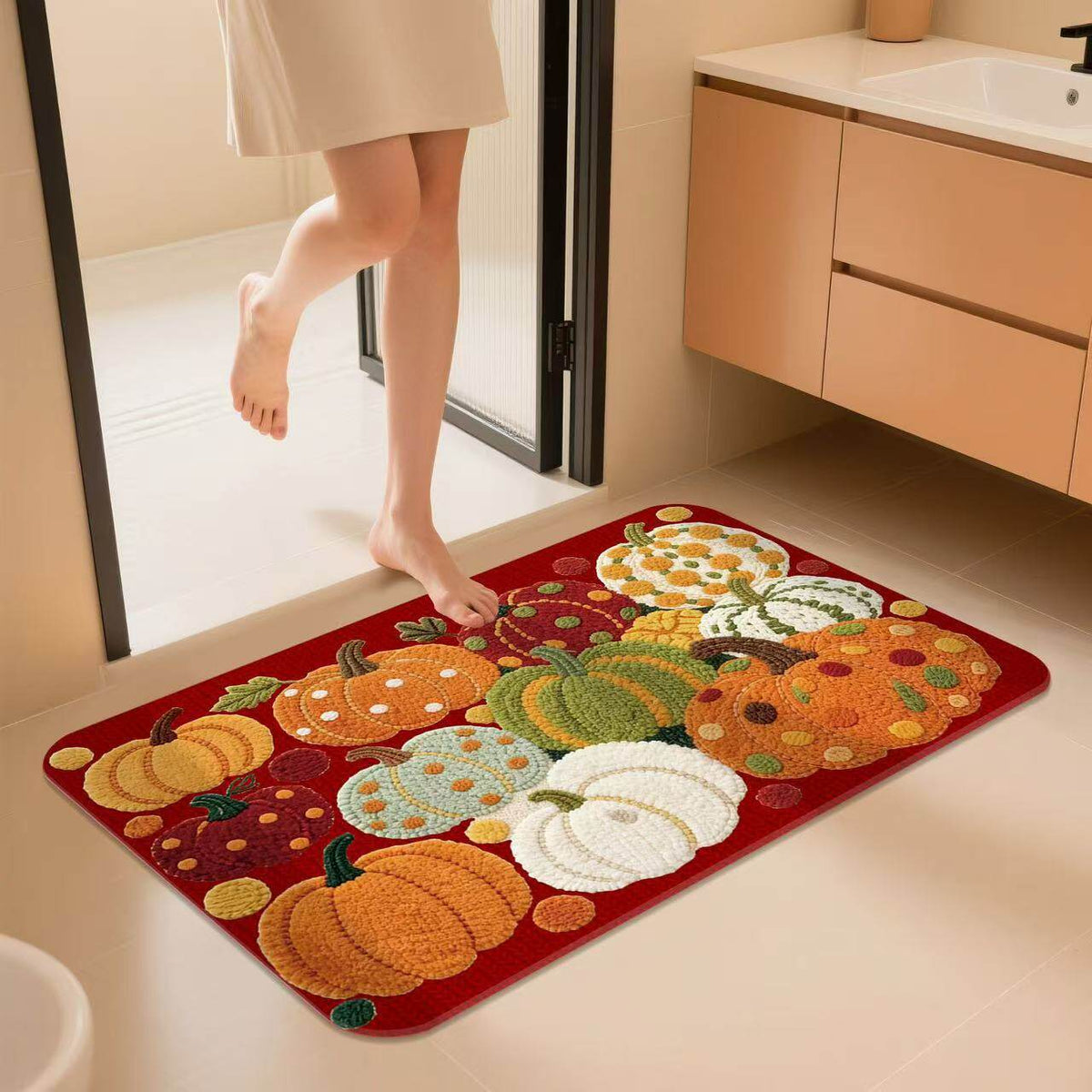 Pumpkin-Themed Bath Mat