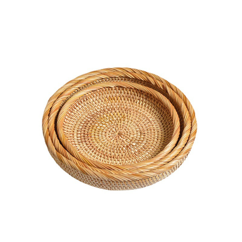 Round Braided Rattan Serving Platter