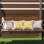 Quadratischer Outdoor-Kissenbezug mit Seestern-Design aus wasserabweisendem Polyester
