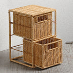 Stackable Two-Compartment Natural Material Storage Basket