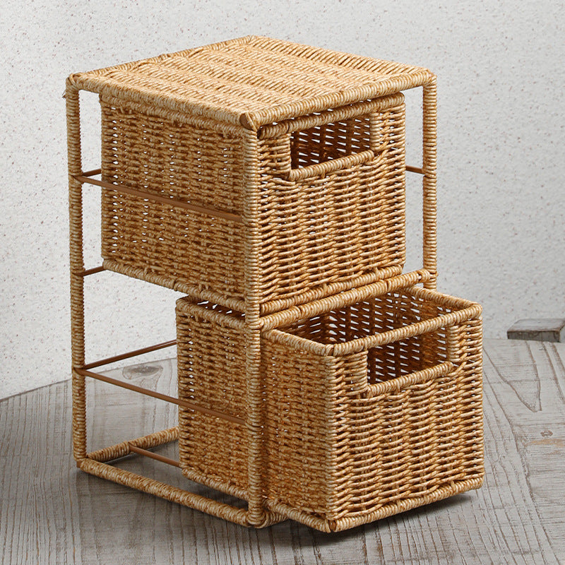 Stackable Two-Compartment Natural Material Storage Basket