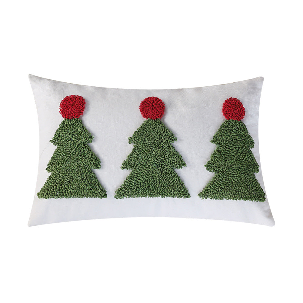 Rechteckiger Kissenbezug mit getufteter Weihnachtsbaum-Applikation