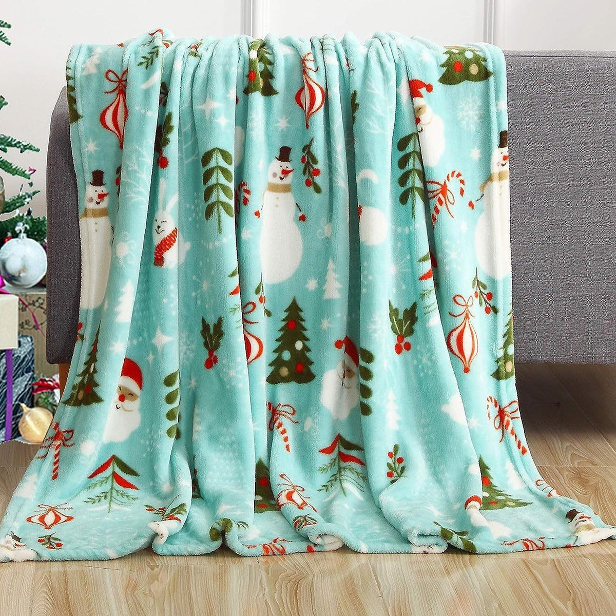 Festliche Plüsch-Fleece-Decke mit Weihnachtsmann-Motiv