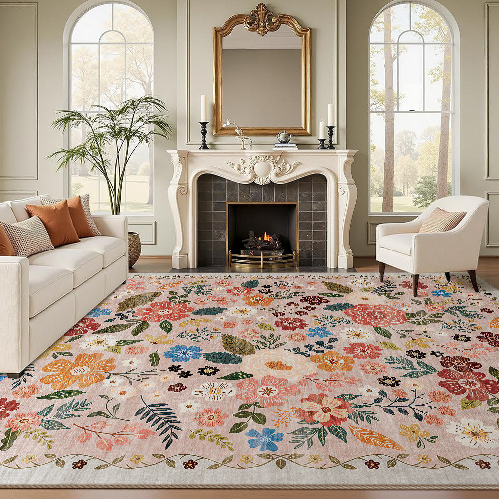 Large Floral Printed Low-Pile Area Rug