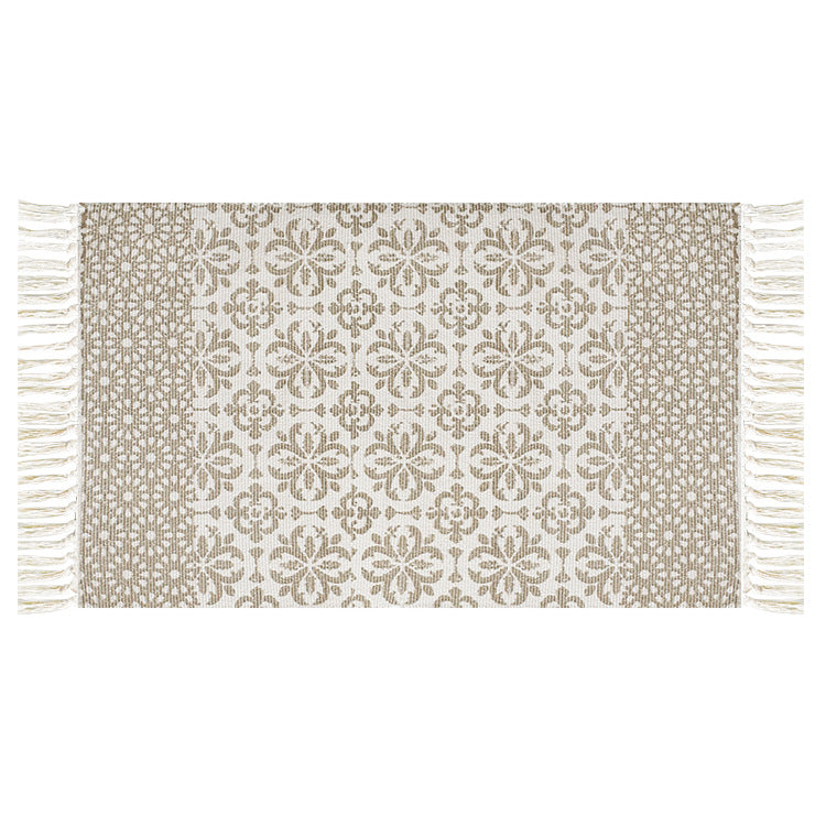 Flat-woven cotton runner with Mediterranean tile jacquard
