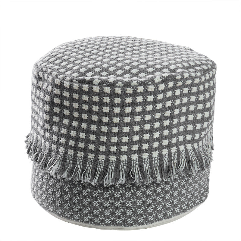 Padded Pouf Ottoman with Woven Structure and Carrying Handle