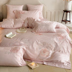 Satin bedding set with floral relief embroidery