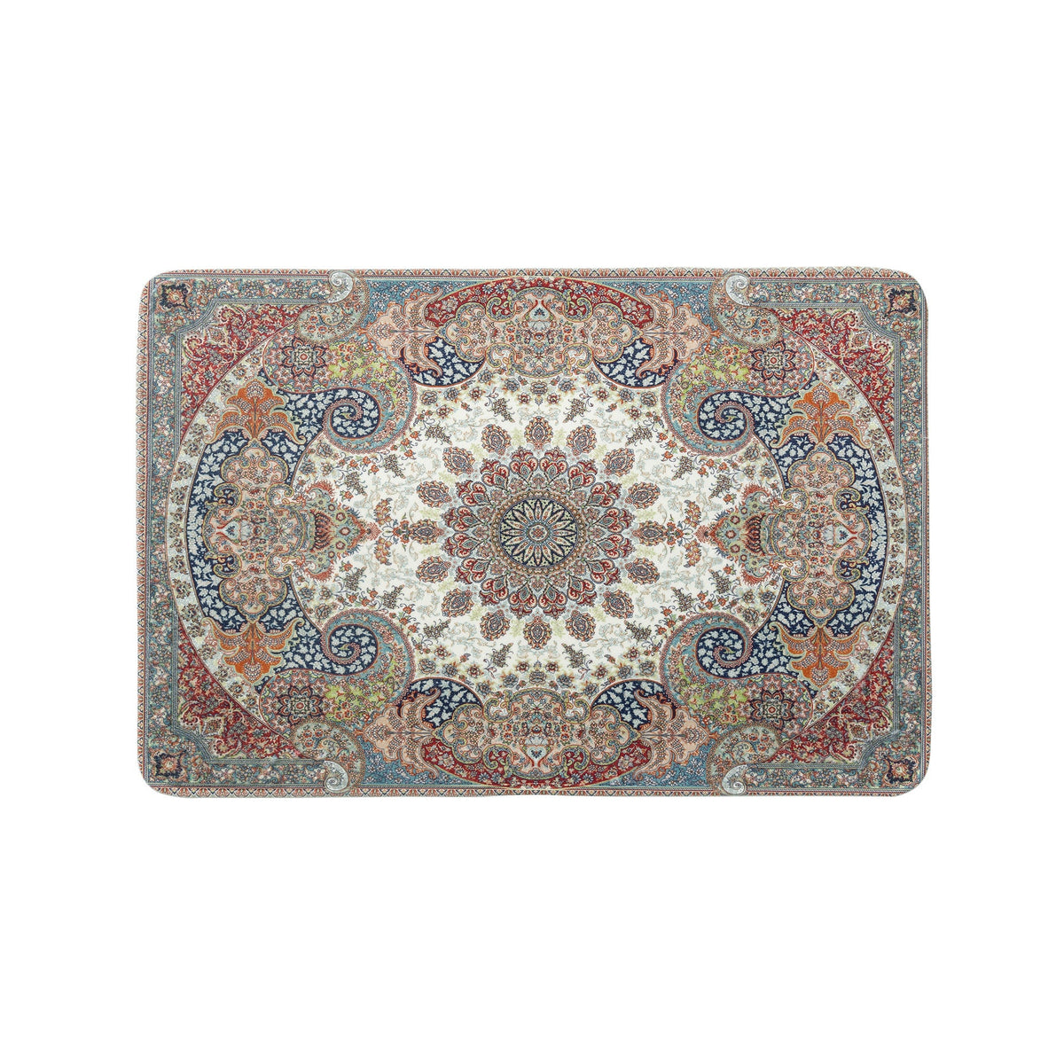 Oriental rug in Persian medallion style, machine-knotted short pile rug
