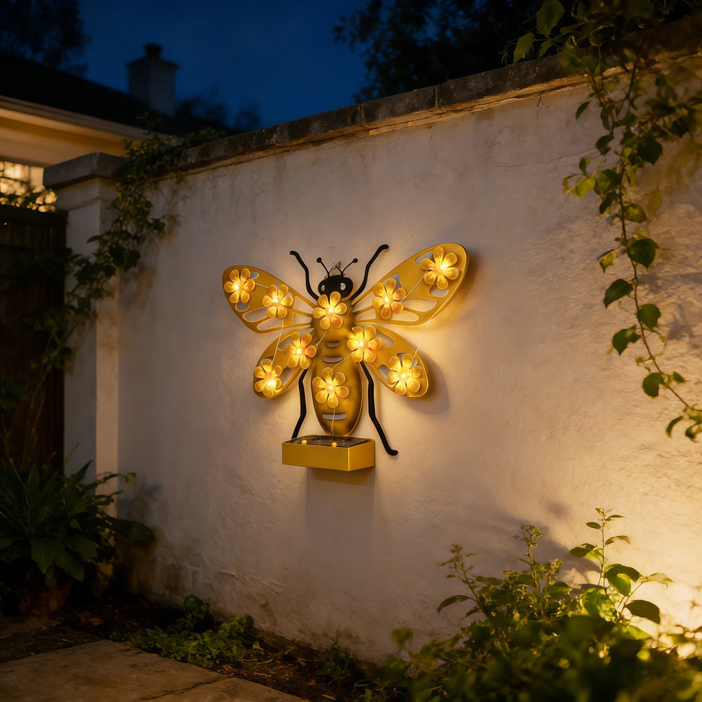 Dekorative Solar-LED-Bienen-Wandskulptur mit Lichterkette