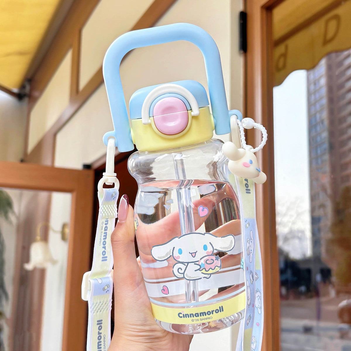 Women's Water Bottle with Silicone Handle and Character Design