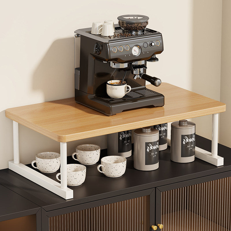 Zweistöckiges Kaffeestation-Regal mit Walnuss-Optik und Metallrahmen