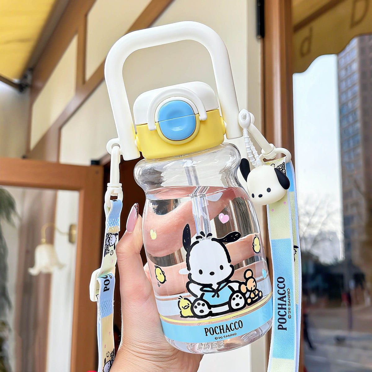 Women's Water Bottle with Silicone Handle and Character Design
