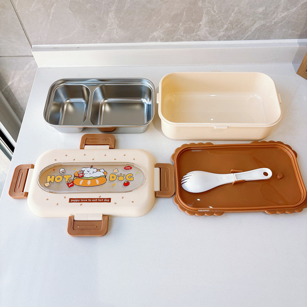 Bento-Box mit Cartoon-Motiv und Besteck