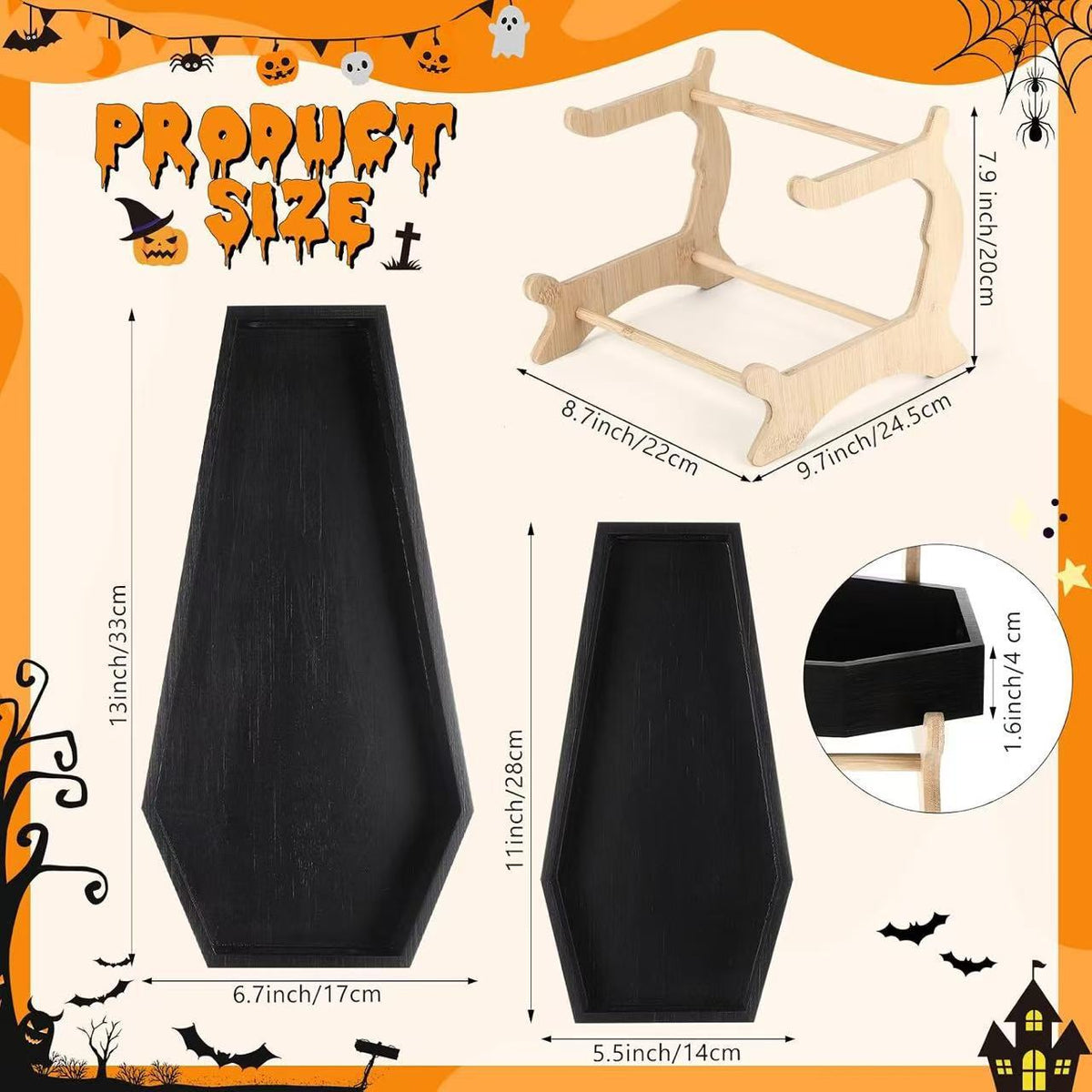 Coffin-Shaped Two-Tier Serving Tray Set with Bamboo Stand