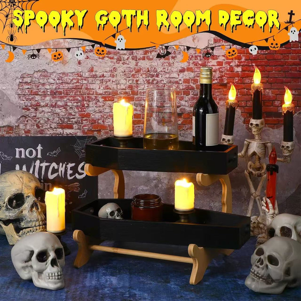 Coffin-Shaped Two-Tier Serving Tray Set with Bamboo Stand