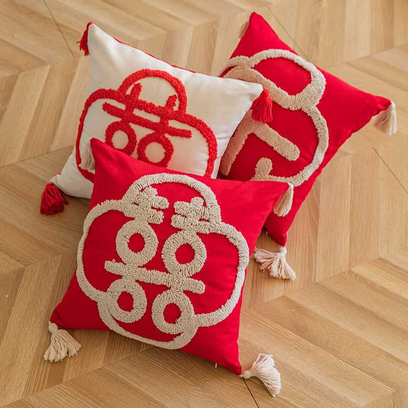 Tufted Loop Monogram Tassel Corner Decorative Throw Pillow