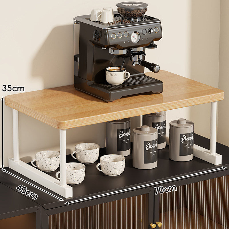 Zweistöckiges Kaffeestation-Regal mit Walnuss-Optik und Metallrahmen