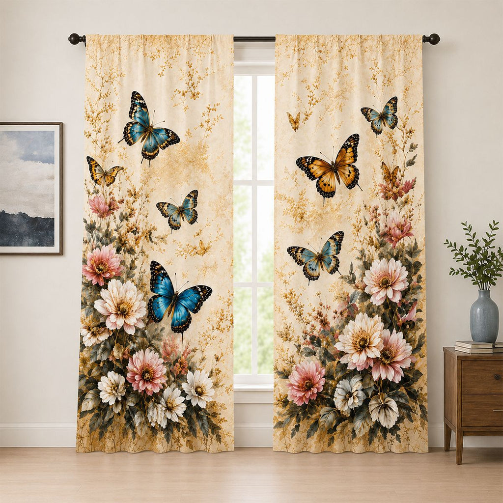 Fenstervorhänge mit Blumenmuster