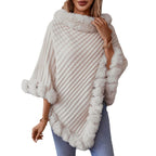 Damen kuschelige Strickdecke mit luxuriösem Kunstfellbesatz EB