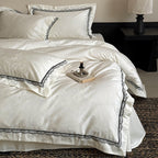 Jacquard cotton satin bedding set with fine lace trim