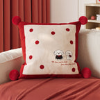 Quadratisches Baumwoll-Leinen-Kissen mit Pompon-Ecken und Love-Print