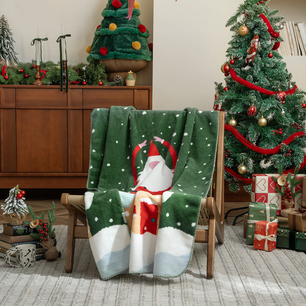 Soft Christmas Fleece Blanket with Gift and Gingerbread Motif