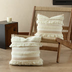 Handwoven Boho Decorative Pillow with Fringe and Boucle