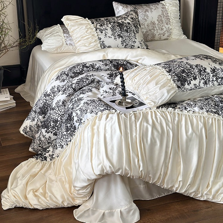 Premium Cotton Satin Duvet Cover Set with Ruffled Frill