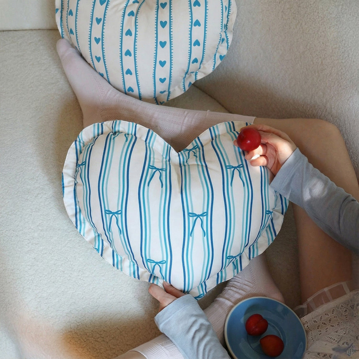 Heart-Shaped Decorative Pillow with Ruffled Edge