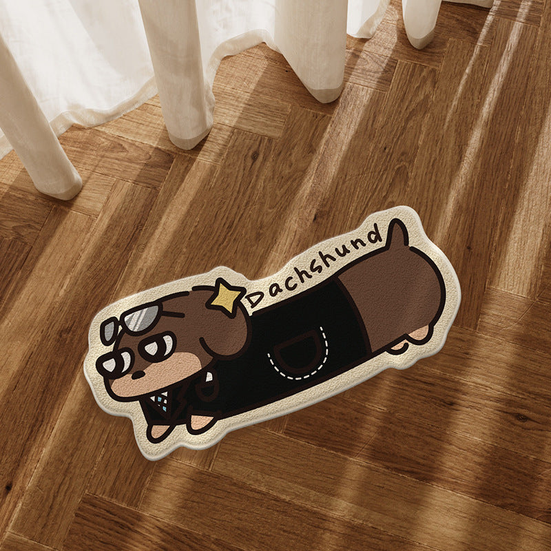 Novelty Dachshund-Shaped Plush Absorbent Bath & Entry Rug