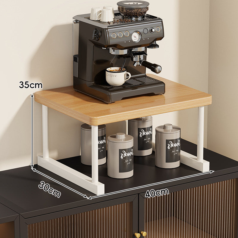 Zweistöckiges Kaffeestation-Regal mit Walnuss-Optik und Metallrahmen