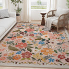 Large Floral Printed Low-Pile Area Rug