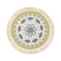 Round Woven Decorative Rug with Fringes and Botanical Pattern