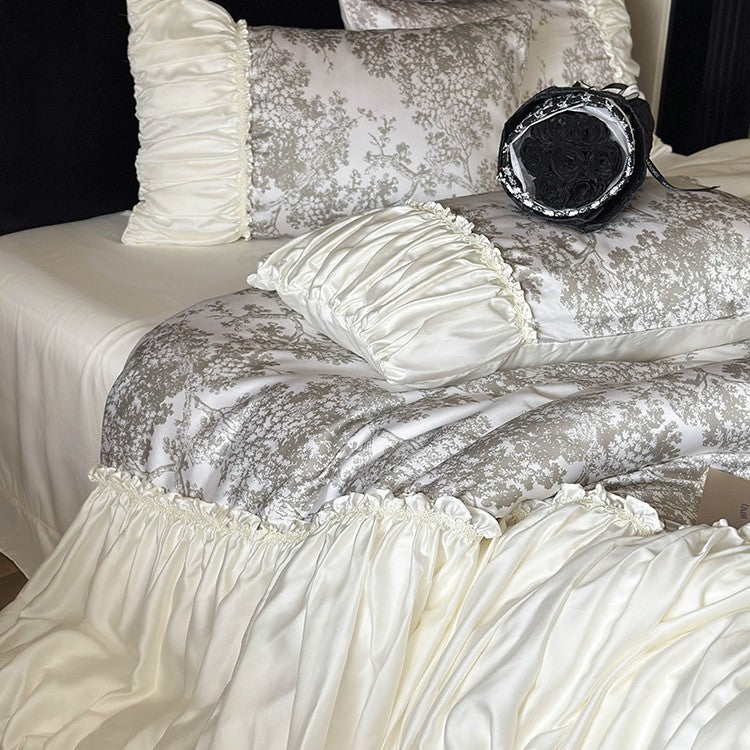 Premium Cotton Satin Duvet Cover Set with Ruffled Frill