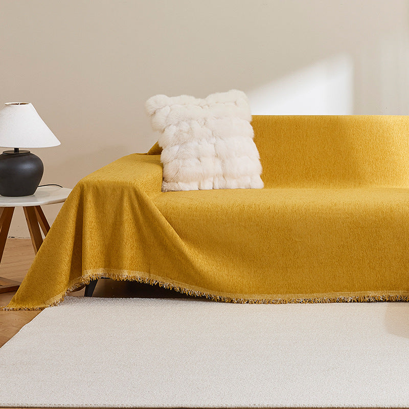 Chenille Fringed Sofa Throw Slipcover