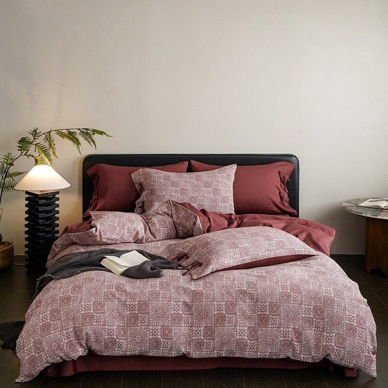 Bettwäsche-Set aus atmungsaktivem Baumwollsatin mit Mosaik-Fliesen-Druck und Wendefunktion