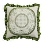 Square decorative pillow in Baroque style with velvet ruffle and putto jacquard