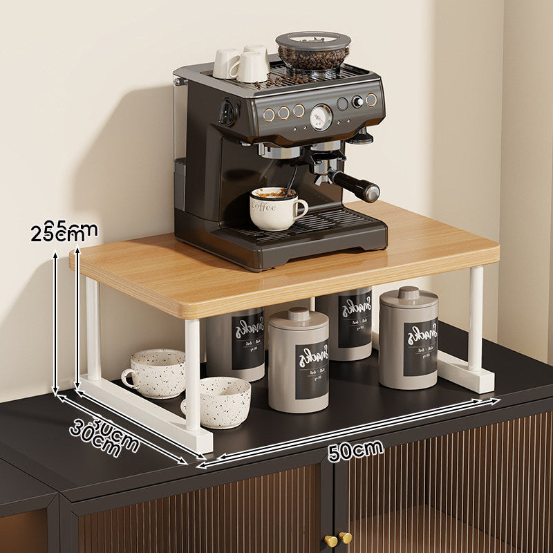 Zweistöckiges Kaffeestation-Regal mit Walnuss-Optik und Metallrahmen