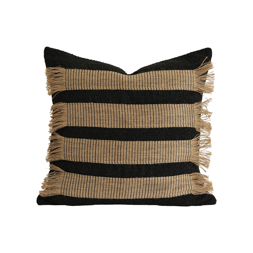 Woven Cushion Cover with Bouclé Surface and Jute Fringes