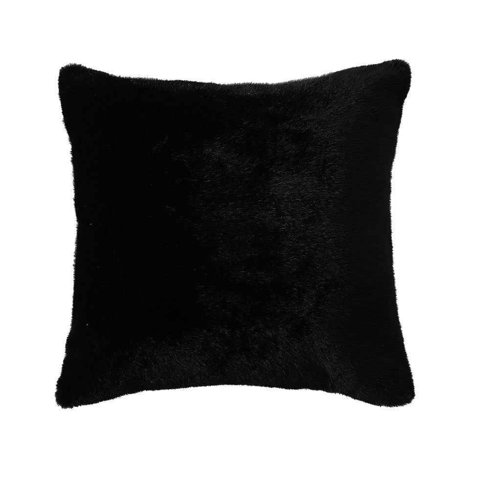 Square plush decorative cushion with microfiber faux fur surface and concealed zipper