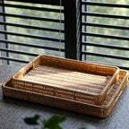 Handcrafted Rectangular Wicker Serving Tray