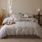 Luxury cotton satin bedding set with floral pattern and hotel closure
