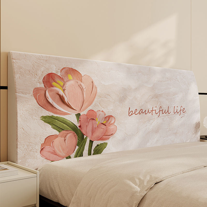 Decorative Padded Headboard Slipcover with Floral Print